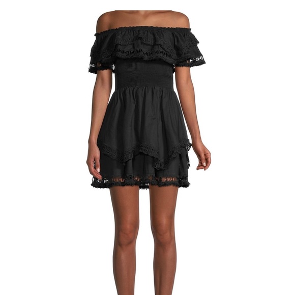revolve black piexoto off the shoulder dress with lace details and layers!! - Picture 2 of 2